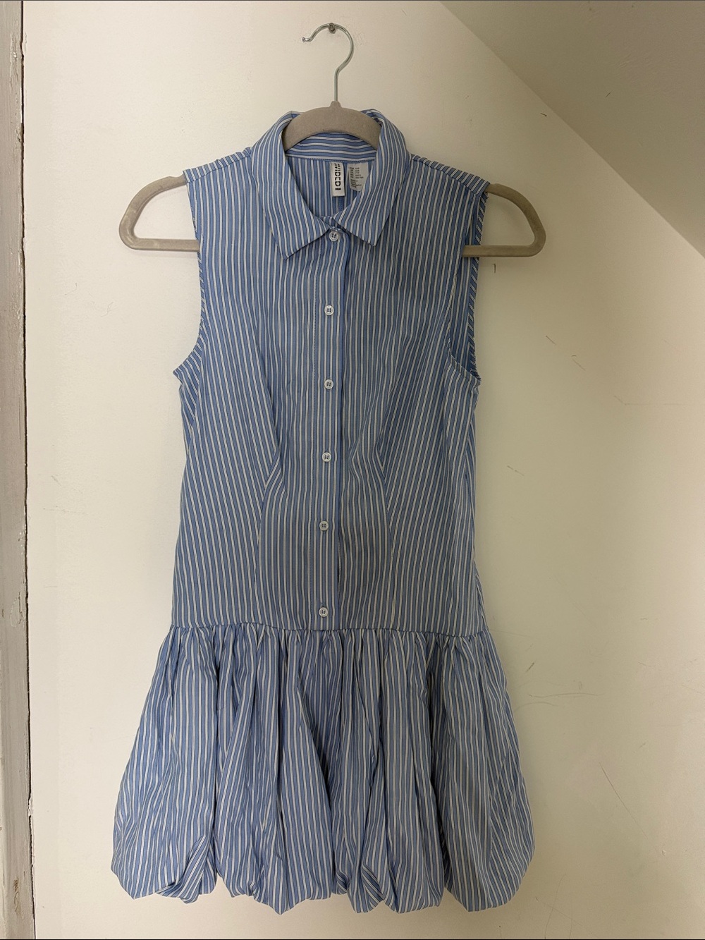 H&M Blue and White Striped Sleeveless Shirt Dress
